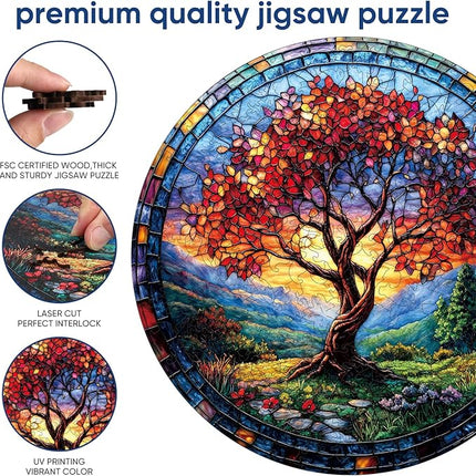 Wooden Puzzles for Adults 500 Pieces, Glass Redwood Tree Jigsaw Puzzles for Kids, 16.5x16.5in, Royal, Unique Shape Adult Puzzles, Irregular Creative for Adults Family Game