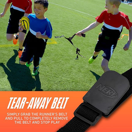 Nerf 10 Player Flag Football Belts + Ball Set - Youth Flags + Junior Foam Football for Kids - Full Kit for 5 v 5 Games - Includes (10) Belts + 1 Foam Ball