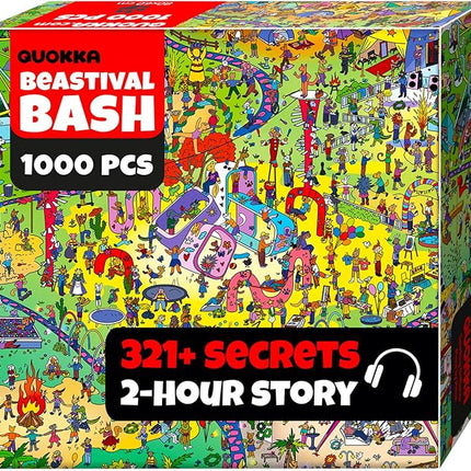 QUOKKA 1000 Piece Puzzle for Adults and Teens – Animal Bash Adult Jigsaw Puzzles with Hidden Secrets & Audio Story – Detailed Visual Puzzle Game for Focus & Relaxation with Twist – FSC Certified Gift