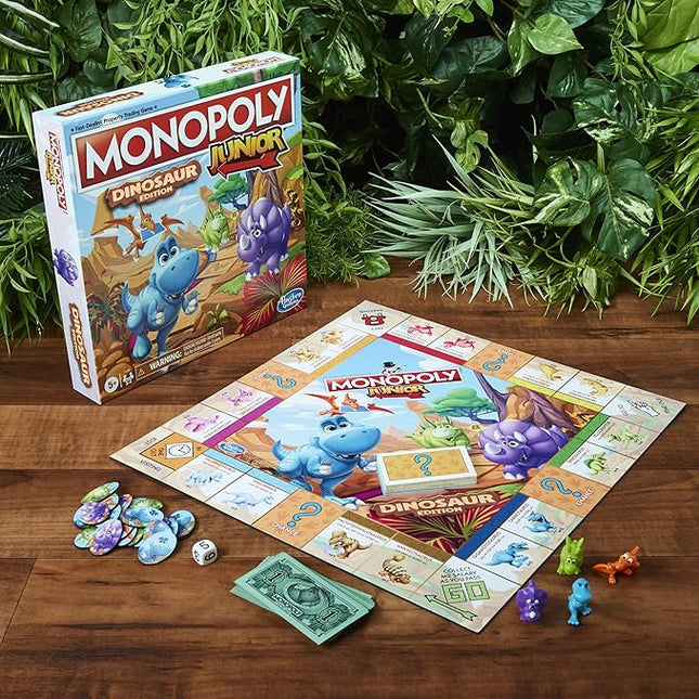 Hasbro Gaming Monopoly Junior Dinosaur Edition Game | Kids Board Games with Dino-Themed Toy Tokens | 2-4 Players for Boys & Girls | Ages 5+ (Amazon Exclusive)