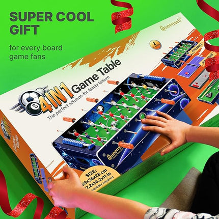 4 in 1 Mini Game Table 28"– Multi Game Table for Adults and for All Family Mini Air Hockey Table, Mini Ping Pong Table, Foosball Table, Pool Table - Tabletop Game