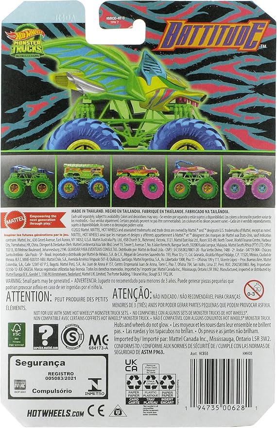 Hot Wheels 2023 Monster Trucks 1:64 Scale Diecast Glow in The Dark Battitude