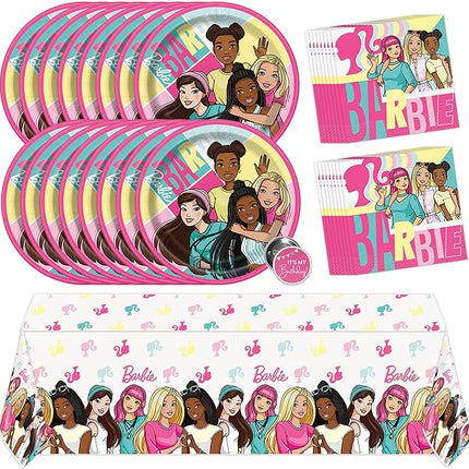 Barbie Birthday Party Decorations | Barbie Party Decorations | Serves 16 Guests | Officially Licensed | Tablecover, Plates, Napkins, Button