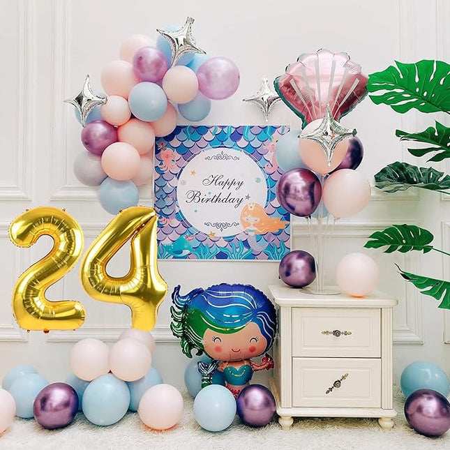 Smlpuame 40 inch Number Balloon 0-9 Gold Large Number 24 Balloons,Digital Balloons for Birthday Party Celebration Decorations Supplies, Helium Foil Number Balloons for Wedding Anniversary