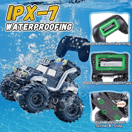 3-in-1 Amphibious Remote Control Car, RC Boat/Water Gun, 2.4GHz All Terrain Waterproof Monster Trucks for Boys Age 4-7 W/2 Batteries 70 min, Birthday Gift Pool Toys for Kids Ages 4-8