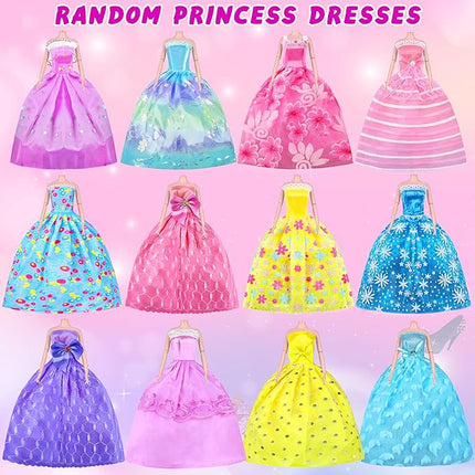 135 Pcs Doll Clothes and Accessories with Doll, Princess Gowns, Fashion Dresses, Slip Dresses, Top, Pants, Jumpsuit, Swimsuits, Shoes, Hangers, Doll Dress up Toys for Girls Kids Toddlers Toy Gifts