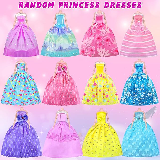 135 Pcs Doll Clothes and Accessories with Doll, Princess Gowns, Fashion Dresses, Slip Dresses, Top, Pants, Jumpsuit, Swimsuits, Shoes, Hangers, Doll Dress up Toys for Girls Kids Toddlers Toy Gifts