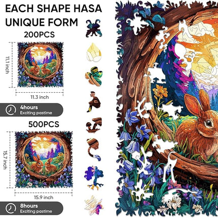 Wooden Puzzles for Adults 500 Pieces, Rabbit Sunrise Jigsaw Puzzles, Unique Design Adult Puzzles for Family Brain Game Gift,15.9x15.7 inch