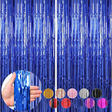 2 Pack Blue Foil Fringe Curtains Streamers Party Decorations 3.3 x 8.2 ft, Blue Tinsel Curtain Fringe Backdrop for Parties, Door Fringe Birthday Streamers, Photo Booth Backdrops, Party Decor