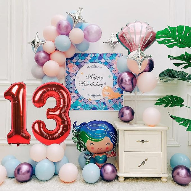Smlpuame 40 inch Number Balloon 0-9 Red Large Number 13 Balloons,Digital Balloons for Birthday Party Celebration Decorations Supplies, Helium Foil Number Balloons for Wedding Anniversary