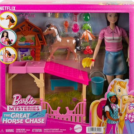 Barbie Toy Stable Playset with Fashion Doll, Small Pony & 10+ Accessories, Inspired Mysteries: The Great Horse Chase