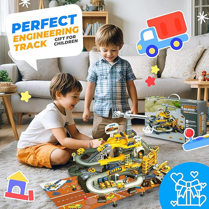 Toys for 3 Year Old Boys - SMIESSKIDDO 68 PCS STEM Construction Race Track Set with Music & Mining Scenes | Montessori Learning Gift for Toddlers Ages 3-6, Durable & Easy Build Car Tracks