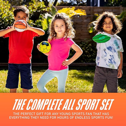 Nerf Mini Foam Sports Ball Set - Foam Football, Soccer Ball + Basketball Set Soft Foam Sports Set for Kids