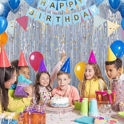 2 Pack Laser Silver Foil Fringe Curtains Streamers Party Decorations 3.3 x 8.2 ft, Pink Tinsel Curtain Fringe Backdrop for Parties, Door Fringe Birthday Streamers, Barbie Backdrop Birthday Decorations