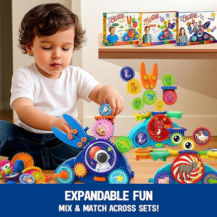 Motorized Spinning Gear Building Toys for Kids, Space Rocket STEM Construction Set, Educational Interlocking Building Blocks Puzzle | Gear Toys for Toddlers Ages 3-8