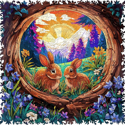 Rabbit Sunrise Wooden Puzzles, 200 Pieces Jigsaw Puzzles 11.3 x11.1 inch, Unique Design Wooden Puzzles for Adults and Kids, Family Game Gift