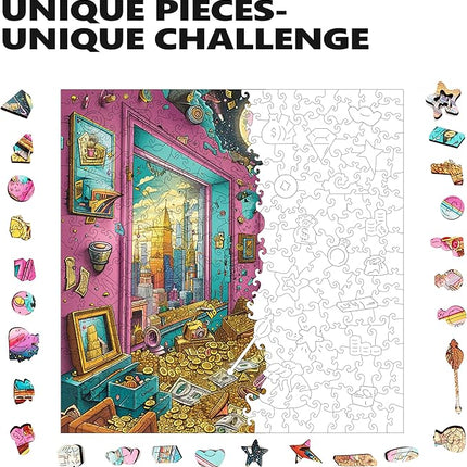 Wooden Jigsaw Puzzle for Adults - Challenging 300 Piece Puzzle with Cool Shapes - Mind Bending Brain Teaser Collection (Treasure Trove)