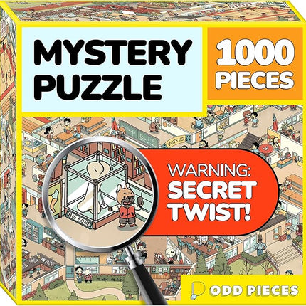 Odd Pieces Jigsaw Puzzles 1000 Pieces - Magic Mystery Story Secret Ending Puzzle - Perfect Game Night for Adults & Kids - Cat Dog Cartoon Theme (Snack Attack)