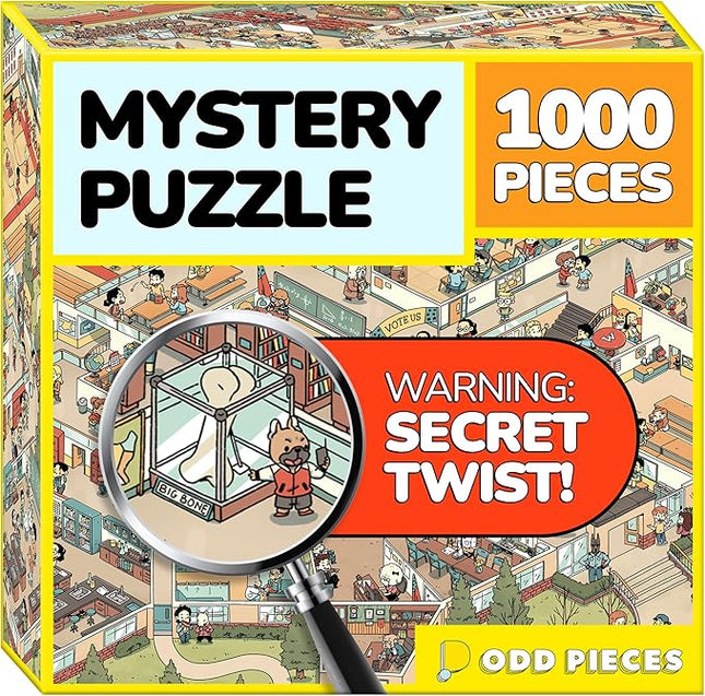 Odd Pieces Jigsaw Puzzles 1000 Pieces - Magic Mystery Story Secret Ending Puzzle - Perfect Game Night for Adults & Kids - Cat Dog Cartoon Theme (Snack Attack)