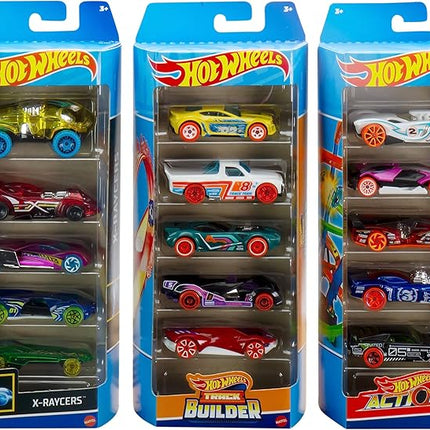 Hot Wheels Toy Cars & Trucks, Track Bundle Set of 15, 3 Different Track-Themed Packs of 5 1:64 Scale Vehicles for Collectors & Kids
