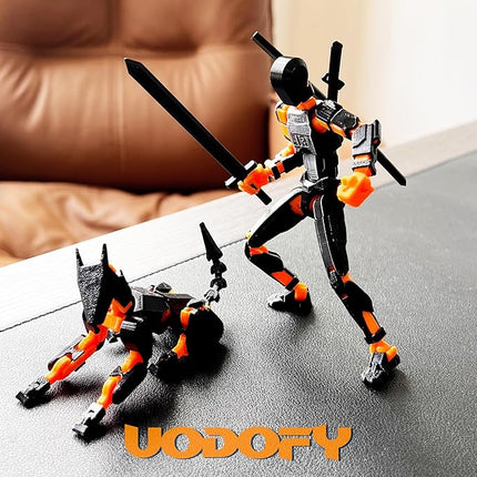 (Assembly Completed) T13 Action Figure Set, 3D Printed Toys Robo 13 Action Figures,Dummy 13 Titan 13 Action Figure (Black + Orange)