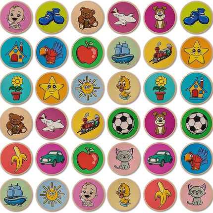 Cottify 2-Pack Wooden Memory Matching Game for Toddlers for Toddlers 3-5 Years, Durable, Toddler Memory Game for Kids 3 and up, Toddler Matching Toy, First Words and Animals, 72 Cards