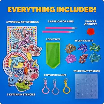 Blue Marble Ultimate Diamond Painting Kit for Kids – 6 Craft Activities with 1500+ Gems, Make 3 Window Art Pieces & 3 Keychains, Includes Applicator Pens, Gem Trays & Stencils, Kids Crafts