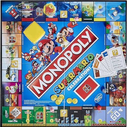 Monopoly Super Mario Celebration Edition Board Game for Super Mario Fans for 4 Players Ages 8 and Up, with Video Game Sound Effects