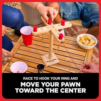 Buzzed 4-Way Hook & Ring Drinking Game for A Bachelor Party, Fun Social Drinking Games, Adult Games and Party Games, Includes 1 Hook and Ring Unit, 4 Pawns, 1 Cup, and Instructions