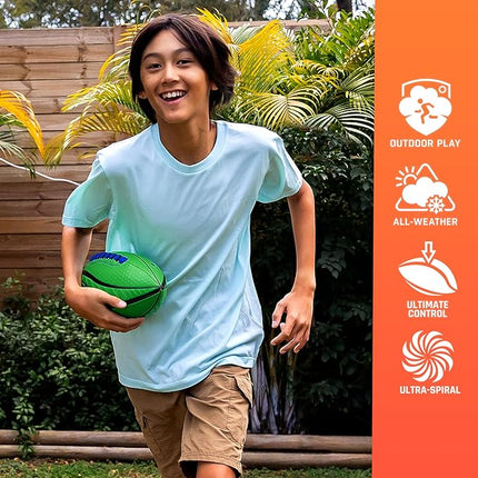Nerf Spiral Grip Footballs - Patented Spacelace for Ultimate Spirals - Machine Stitched Construction - Pump Included - Junior or Mini - Blue/Orange or Green/Black