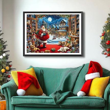 Blueforest Christmas 1000 Piece Jigsaw Puzzle for Adults - 27.5x19.7 Inches Large Holiday Scene with Santa, Toys & Snowy Village, Challenging Art Puzzle Home Decor