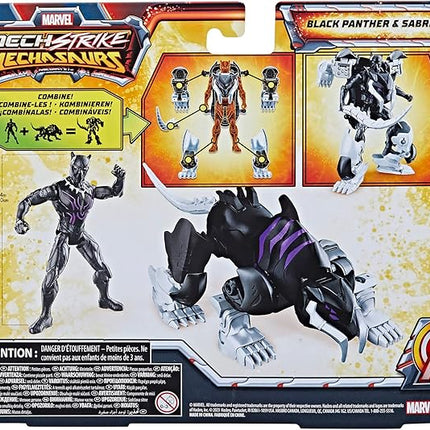 Marvel Mech Strike Mechasaurs, 4-Inch Black Panther with Sabre Claw Action Figures, Super Hero Toys for Kids Ages 4 and Up