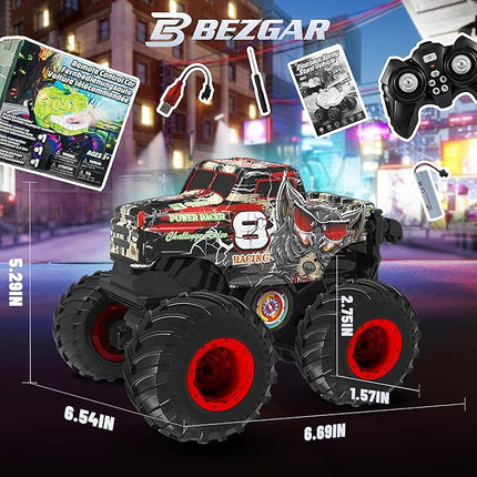 BEZGAR Monster Truck Toys - Remote Control Monster Truck with Light & Music, Dinosaur Truck for Kids, 1:20 Scale RC Truck with 360° Spins and Drifting, Remote Control Car for Boys 4-7 Red