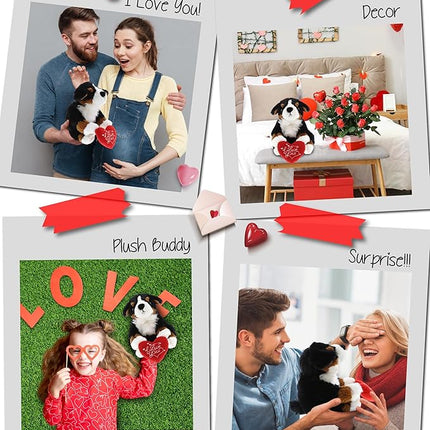 DolliBu I Love You Valentine Plush Bernese Dog - Cute Stuffed Animal with Red Heart and Name Personalization Gift for Valentines Day, Birthday, Anniversary, Romantic Date - 7 Inches