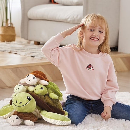 IKASA Mommy Sea Turtle Stuffed Animal Mom and Baby Plush Toy, Cute 15" Soft Small Mama Family Set with Little Babies,Gifts for Kid (Sea Turtle)