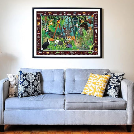 Think2Master Colorful Rainforest Jungle Zoo Animals 500 pieces Large Format Jigsaw Puzzle for kids 12+, teens, adults & families. Great gift for stimulating learning about animals. Size: 26.8” X 18.9”