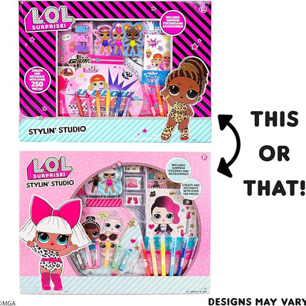 L.O.L. Surprise! Stylin' Studio by Horizon Group USA,Decorate LOL Surprise Paper Dolls With 250+ Accessories - DIY Activity Book, Scratch Art,Sticker Sheet,Coloring Pages,Markers,Crayons & More, Pink