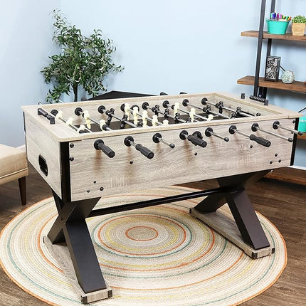 Sunnydaze Delano 54.5-Inch Indoor Foosball Table Adult Size - Soccer Game Table for Adults - 2 Balls - Gray Distressed Wood Look