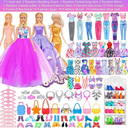11.5 inch Doll and Doll Accessories - 101 Pcs Doll Closet Playest Including Shoes Rack,Dress,Shoes Hangers Accessories