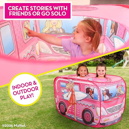 Barbie Coastal Cowgirl Camper Pop-Up Play Tent for Kids – Indoor Playhouse with Roll-Up Door & Roof Openings – Easy Setup, Folds Flat for Storage – Safe for Toddlers & Kids Ages 3+