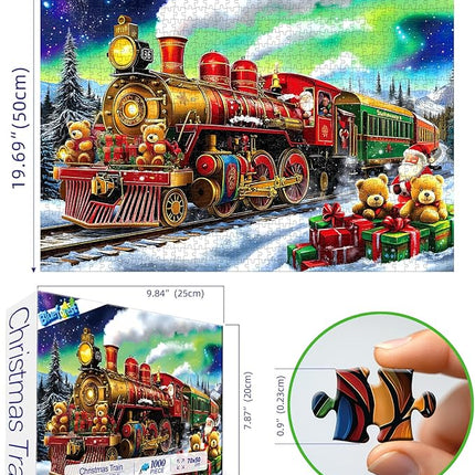 Blueforest Christmas Train Puzzles for Adults 1000 Pieces - 27.5x19.7 Inches Holiday Train Scene with Aurora & Santa Jigsaw Puzzle, Challenging Art Puzzle Home Decor