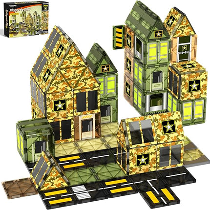 GobiDex 100PCS Army Magnetic Tiles for Toddler, STEM Construction Building Blocks for Kids Military Toys Games, Upgraded Educational Birthday Gifts Toys for 3+ Year Old Boys Girls, Classroom Must Have