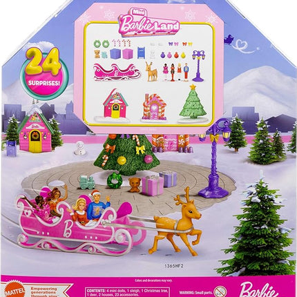 Barbie Mini Land Collectible Advent Calendar with 1.5-Inch Dolls & 24 Days of Surprises, Winter Village Play Areas for Storytelling Fun