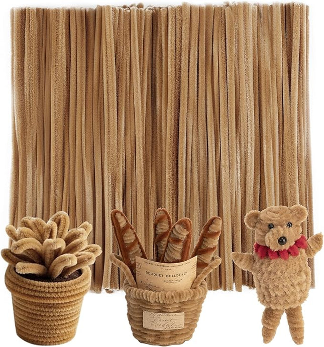 Caydo 200 Pieces Light Brown Pipe Cleaners,Thick Fluffy Chenille Stems, Pipe Cleaner Crafts for Arts & Crafts, Perfect for Making Animals, Flowers, and Festive Decorations