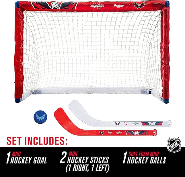 Franklin Sports NHL Mini Hockey Set - Kids Indoor Knee Hockey Goal, Ball, + 2 Stick Combo - Youth Team Indoor Toy Set - Official - Ages 3+