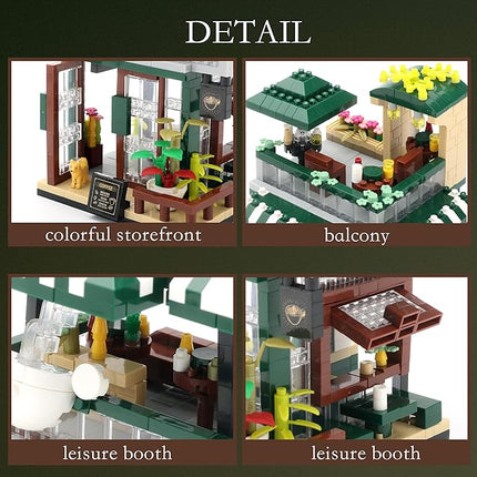 Coffee Shop Micro Building Blocks Set Mini House Simulation Building Educational Creative for Adult Ages of 14+ 1025 PCS Street View