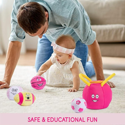 Talking Plush Sports Balls for Toddlers 1-3 | Soft Baby Toys | Set of 4 - Basketball, Baseball, Soccer Ball & Football