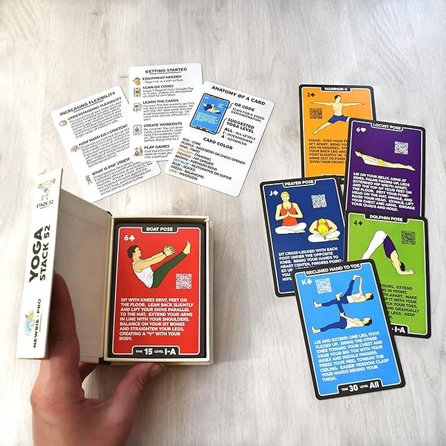 Stack 52 Yoga Exercise Cards: Designed by Certified Yoga Instructor. Video Instructions Included. Beginner to Advanced Poses and Asana Workout Games. Improve Fitness and Flexibility. (Base Deck)