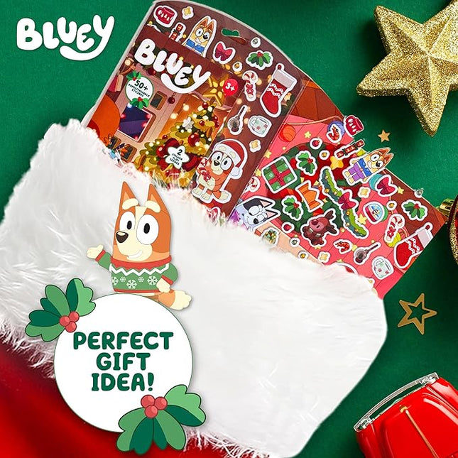 Bluey Holiday Sticker Playset, 50+ Repositionable Stickers, Double-Sided Play Scene, Christmas Toys & Games, Stocking Stuffers, No-Mess Toddler Travel Toys, Holiday Road Trip Activities for Kids