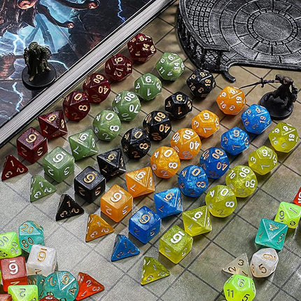 CiaraQ Polyhedral Dice Set - DND Role Playing Dice for Dungeons and Dragons RPG Table Games, Monochrome, 70pcs